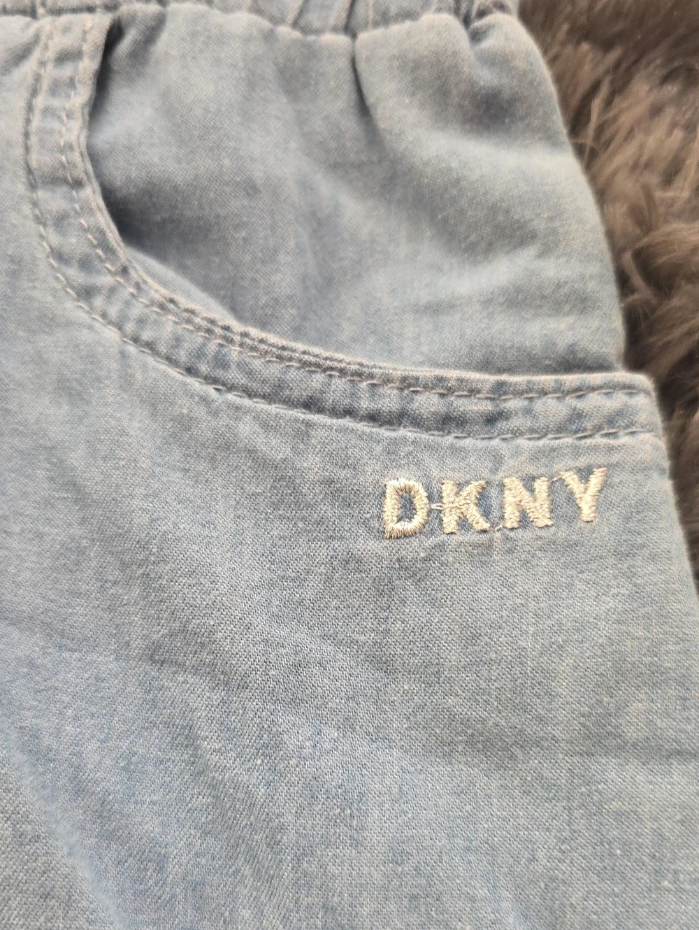 DKNY Light Blue Denim Sleeveless Kids One-Piece Romper. Size L. NWT!